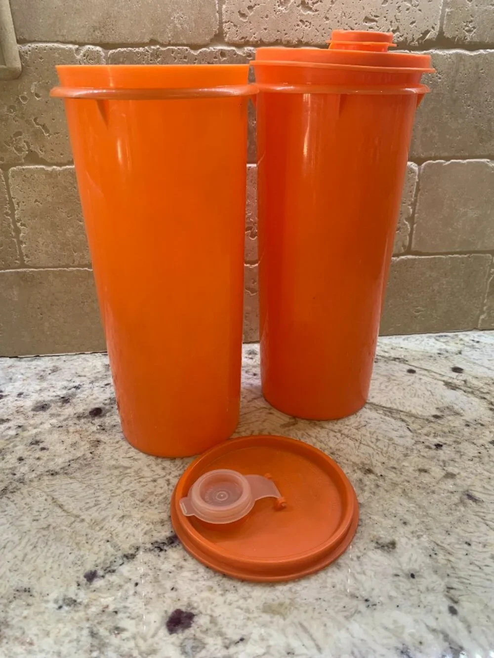 Tupperware Orange Travel tumbler set of 2, flip top lids